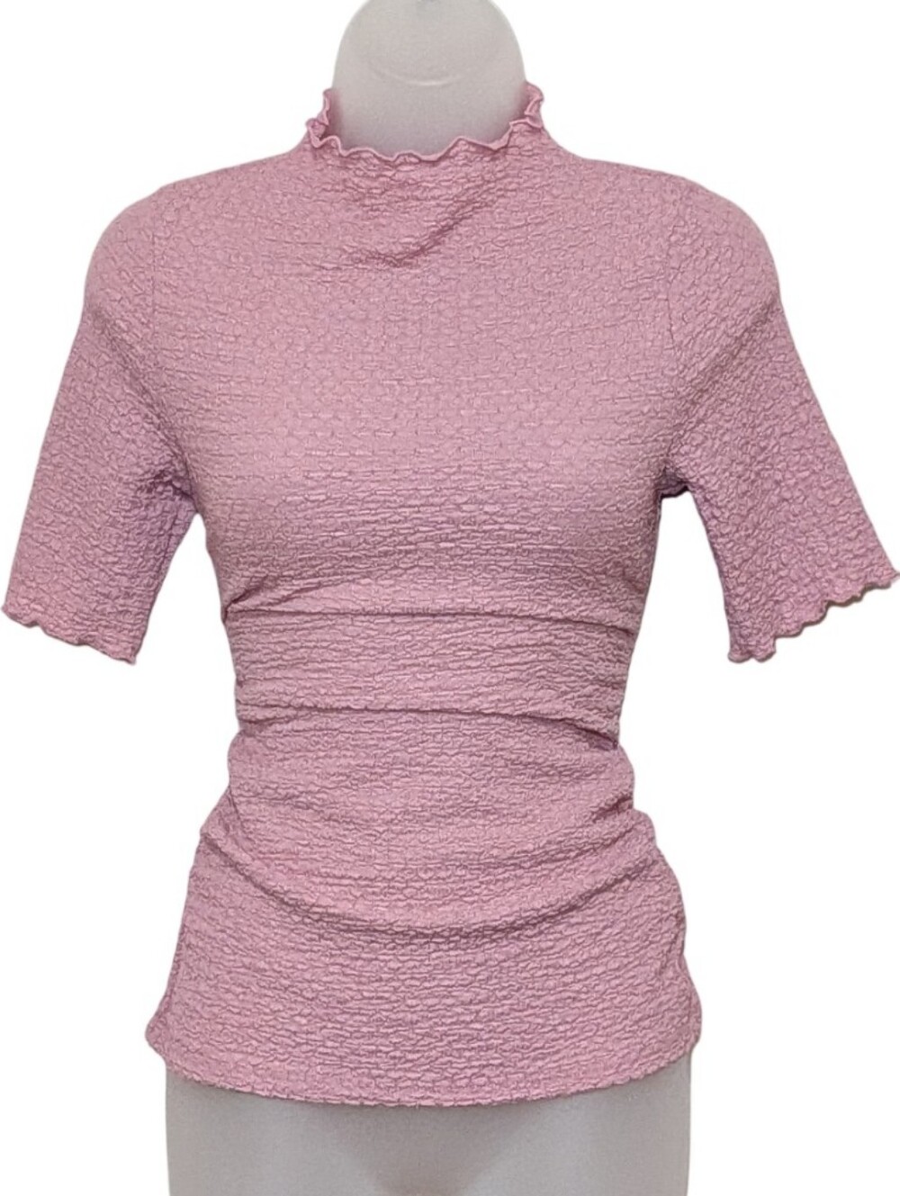 A New Day | Pink Short Sleeve Mock Neck Top | Rutched Sides | Chic | Coquette |